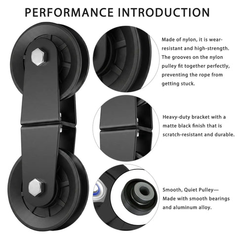 Dual Swivel Pulleys With 360 Degree Rotation For Home Gym Cable Machines, double nylon roller wheel, matte black bracket