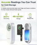 Stay On Top Of Fridge Temps With This WiFi Refrigerator Thermometer Featuring Freezer Alarm, App Alerts, Email And Buzz Notifications, Power Outage Alert, 168 Hour Data Recall, Two Sensors With An Ultra Flat Probe For Home Kitchen Monitoring, white sensor