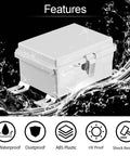 Rugged IP67 Waterproof Electrical Junction Box With Hinged Cover And Stainless Steel Latch, ABS Plastic Enclosure, Grey