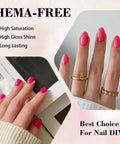 Hands showing manicure with HEMA Free Gel Polish Kit Two Pack 18 Ml Light Pink And Hot Pink With Chrome Nail Powder manicure.