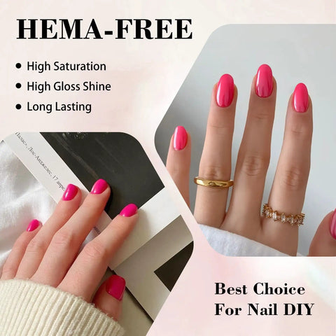 Hands showing manicure with HEMA Free Gel Polish Kit Two Pack 18 Ml Light Pink And Hot Pink With Chrome Nail Powder manicure.