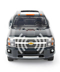 Front view of Chevy Silverado from John Deere 1:16 Scale Farm Construction Set With Skid Steer And Chevy Silverado Lights, Sounds And Barricades