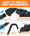 Installation steps for Universal Gutter Cleaning Attachment for leaf blowers, showing durable parts and easy connect process.