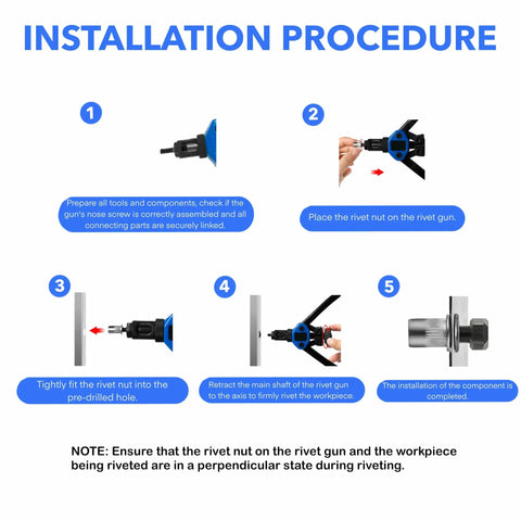 Installation procedure for Pro Grade Stainless Steel Rivet Nut Assortment Kit For DIY Enthusiasts with 216 Pieces of SAE Threaded Rivnuts.