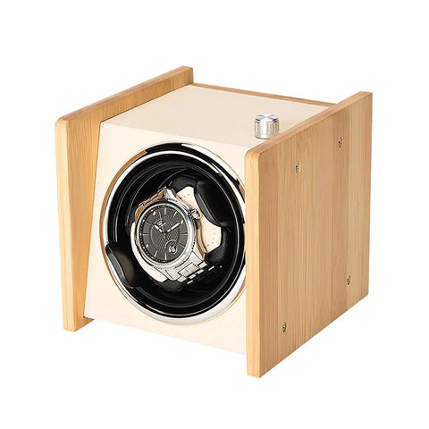 Wooden Dope Watch Winder Box For Automatic Watches with dual power, sleek design displayed on nightstand