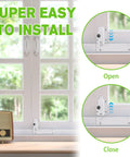 Keyed Sliding Door Lock For Glass Doors With Childproof Design, Dual Security Defense, Includes 6 Screws And Key, Fits Four Point Seven Six Inch Base, White, Ideal For Patio And Home Security, Easy Installation For Added Safety, installed on glass doors, open and close positions shown.