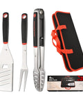 Heavy Duty 4 Piece Barbecue Tools Set With Stainless Steel Spatula Fork And Tongs Plus Free Portable Storage Bag shown