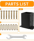 Parts list for 4x4 Post Base Set For Wood Posts 3.5x3.5 Inch Inner Size Rust Proof Heavy Duty Metal Black Powder Coated Railing Brackets