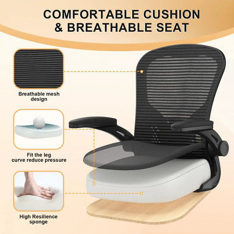 Ergonomic Mesh Desk Chair With 330Lbs Capacity, High Back Support, Flip Up Armrests, Adjustable Lumbar, Rolling Chair cutaway view