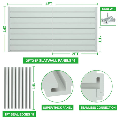 Heavy Duty PVC Slat Wall Panels 4x2 Ft Garage Organizer System Interlocking Slatwall Sheets with hardware and seal edges