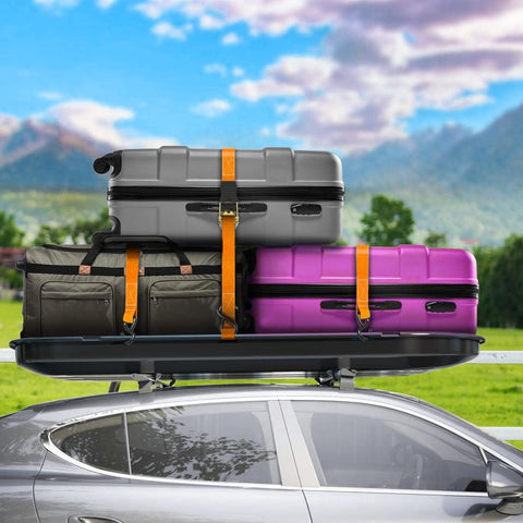 Beefed Up 20 Ft Ratchet Tie Down Straps 6 Pack 1700 Lb Break Strength used for securing luggage on car roof rack
