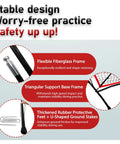 5x5 Ft Baseball And Softball Practice Net With Red Strike Zone And Target Built For Youth Hitting Pitching Batting Training And Accurate Throwing Practice Portable With Carry Bag, featuring flexible fiberglass frame, triangular support base, and rubber feet with ground stakes