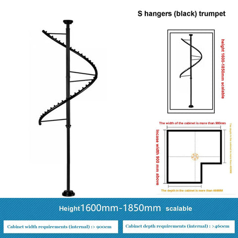 Heavy Duty 360 Degree Rotating Clothing Rack for Wardrobe Bedroom Dorm or Shop Space Saving Garment Organizer, black metal S design