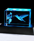 Crystal Hummingbird Laser Engraved 3D Figurine Gift For Her And Him, Dope K9 Crystal Display With Colorful LED Base