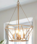 Dope Gold Lantern Chandelier Pendant Light Fixture For Dining Room And Kitchen Island With Protective Cage 4 Light Modern Ceiling Lamp Foyer And Entryway Decor Diameter 15.5 Inches in living space
