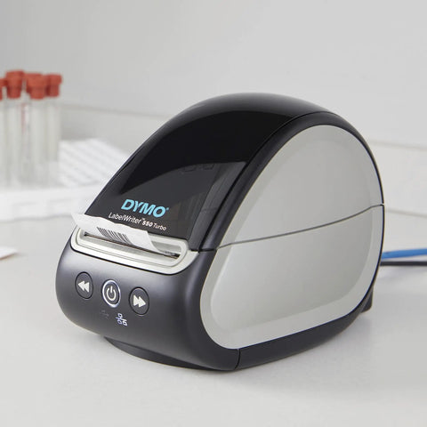 Turbo Driven Direct Thermal Label Printer With Automatic Size Detection And Plug And Play Usb Hookup Plus Lan Networking for shipping, compact design.