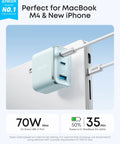 Three Port USB C Charger With 70W Max Per Port And Type C PD Fast Charging For MacBook Pro And Other Laptops Travel Friendly Ultra Compact Keeps Devices Powered On The Go, blue