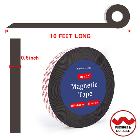 Magnetic Tape Strips Roll With Adhesive Backing For Lightweight DIY Projects And Fridge Or Whiteboard Organization Flexible Sticky Magnet Tape Easy Install Ten Feet Long Half Inch Wide Six Hundredths Of An Inch Thick