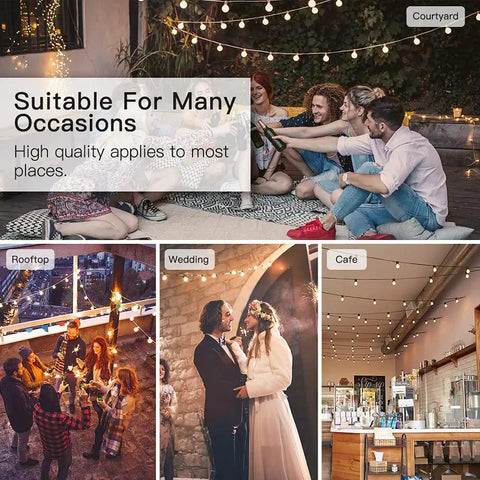 People using Smart Dimmer Plug For Dimmable Lamps And Lights, 300W Max, Dual Outlets at various venues like courtyard, rooftop, and cafe.