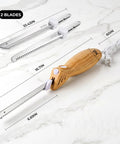 Prikoi Electric Carving Knife For Meat Slicing, Dual Stainless Blades, Easy Grip Handle, 10.43in and 16.7in blades for turkey and ham.
