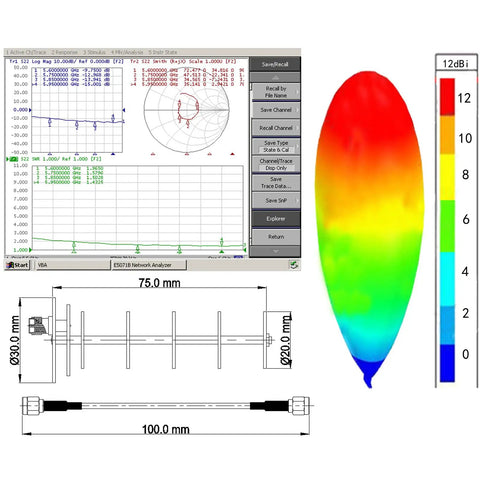 Beefed Up High Gain 12dBi 5.8GHz Directional Antenna For RC FPV Drones And Goggles Long Range UAV diagram and dimensions