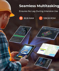 Badass Rugged Windows Tablet With 8-Inch Sunlight Readable Screen, built tough for job sites, showcasing multitasking capabilities.