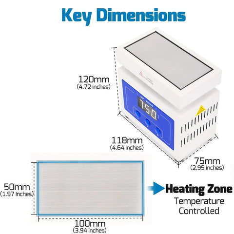 Pro Grade Compact LED Soldering Hot Plate For SMD Rework And BGA Chips 100x50mm 210W Preheater Station key dimensions