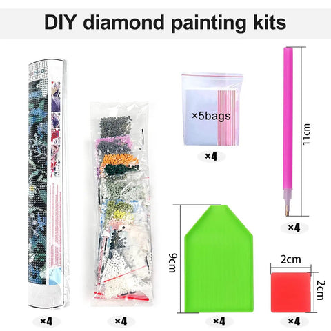 4 Pack Bookstore Diamond Art Kits For Adults, 5D Diamond Painting Sets Pink Book Shop For Beginners supplies