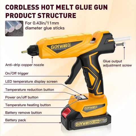 Cordless 150W Hot Glue Gun Kit With Drip Free Quick Heat For Pro Grade Crafts And DIY Projects, LED Display, 21V Battery