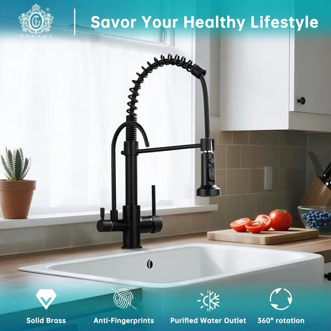 3 in 1 Spring Brushed Nickel Kitchen Faucet With High Arc, Single Hole Mount, Pull Down Sprayer, modern kitchen sink setup