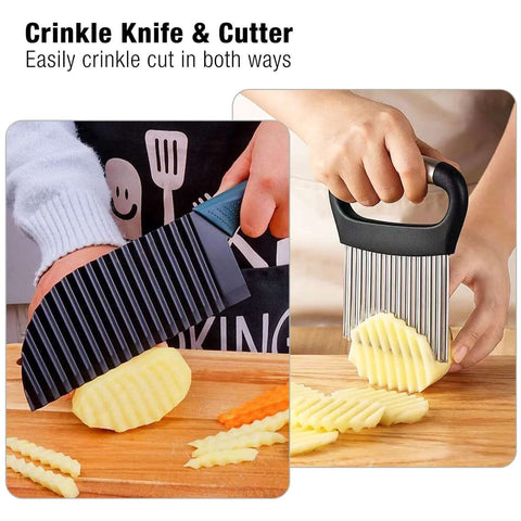 Crinkle cutter knife with peeler; stainless steel blades, Amazon brand, set of 3