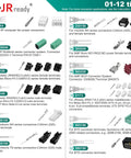 Detailed image showing connector parts from Pin Removal Tool Kit for Automotive Electrical Connectors with labeled specs for connectors.