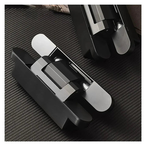Real Quick And Easy Concealed Hydraulic Hinge With Three Way Tweaks And Silky Soft Close Action Swinging Up To Two Hundred Pounds For Smooth Flush Kitchen Doors In Heavy Duty Black, detailed view of hinge mechanism.