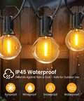 Close-up of Lit Outdoor Edison Style String Lights 200Ft With 102 Shatterproof ST38 LED Bulbs For Patio Balcony backyard