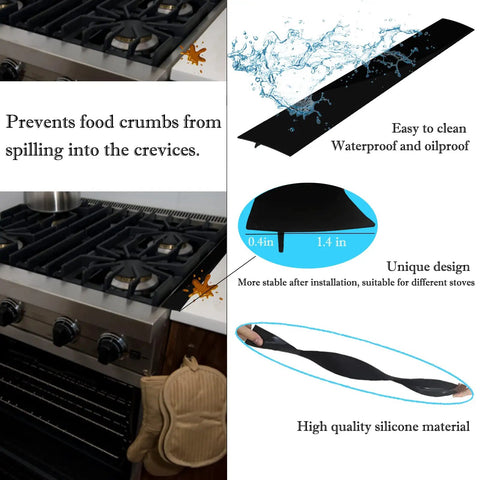 Gas Range Stove Top Cover Set 0.4mm Thick Nonstick Protector With 2 Gap Covers Washable Stove Top Covers For Gas Burners Cut To Fit Durable Stove Liner For Most Gas Stoves, shown with features and benefits illustration.