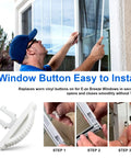 Man installing Replacement Window Latches For Vinyl RV Windows Button Style on Eze Breeze window with step-by-step guide.