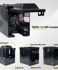 Waterproof Lockable Enclosed Power Panel Box With 50 Amp 125 250V RV 14 50R Outlet showcasing NEMA 14-50R receptacle and features