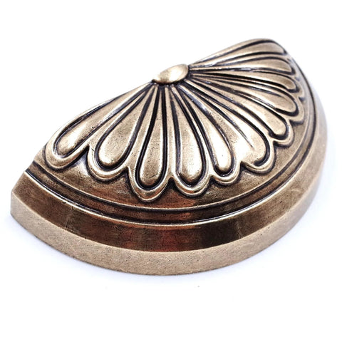 Antique Brass Cup Pulls 4 Pack With Petal Pattern Cabinet Hardware 3 Inch Hole Centers 94mm Overall Length Vintage Drawer Pull