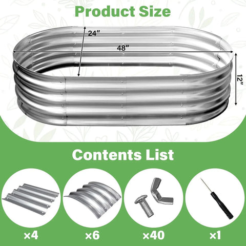 Backyard Ready Galvanized Raised Garden Bed For Outdoor Use With Oval Planter Box 4 By 2 By 1 Ft Heavy Duty Metal Veggie And Flower Container Kit With Clamps And Bolts For Easy No Fuss Assembly And Long Lasting Garden Fun