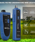 Underground Wire Locator And Cable Tester F02 Pro with LED flashlight feature, blue design, tools for detecting buried wires.