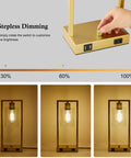 Industrial Table Lamp Set Of 2 With Gold Finish, Dimmable Nightstand Lamps, USB Ports And AC Outlet, showing dimming feature