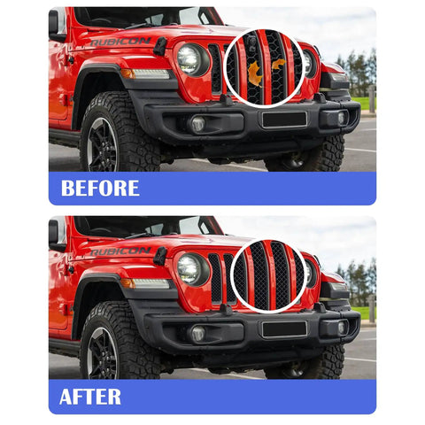 Before and after of a Trimmable Car Grill Mesh Made From Aluminum Alloy Universal Mesh Grill Insert Fits Front Bumper