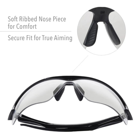 Acadia Shooting Glasses With Anti Fog Coating Clear Lenses Sporty Lightweight showing soft ribbed nose piece for comfort