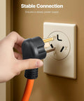 Person plugging in the Legit Heavy Duty 25 Foot 30 Amp Dryer Extension Cord With 10 Awg Pure Copper And Nema 10 30 P To R Plugs.