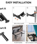 Straight Up Sturdy Headboard Bracket Kit For Adjustable Beds And Metal Frames assembly steps showing Part A and B with black steel brackets.