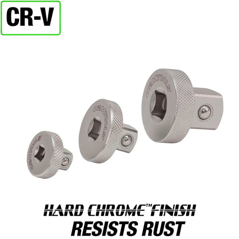 Low Profile Socket Adapter Set, Three-Piece Kit Converts Ratchets To 1/4 Inch, 3/8 Inch And 1/2 Inch Drives, Built For Tight Spaces