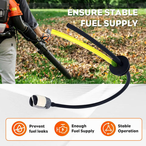 BeefedUp Fuel Line Kit With 2 Hole Grommet Assembly for Husqvarna blower, showing stable fuel design on lawn.