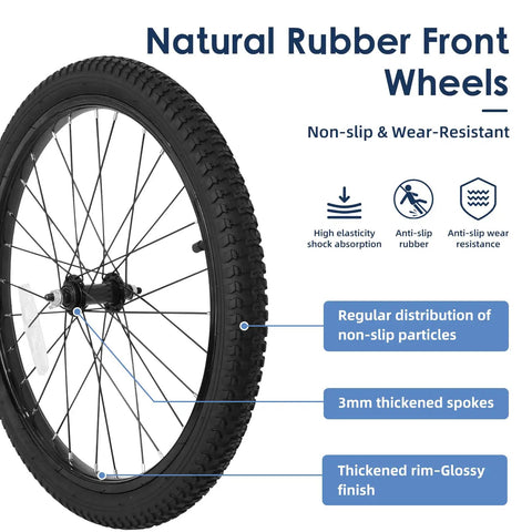 20 Inch Kids Bike Front Wheel Replacement with solid air rubber tire, non-slip particles, thickened spokes, glossy rim finish