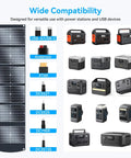 Ultra Lightweight 6 Lb 100W Portable Solar Panel Foldable With Handy Handle For Grab And Go Camping Power, connections shown.