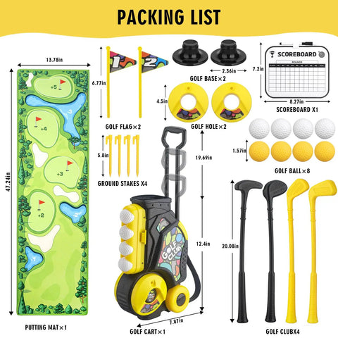 All-In-One Toddler Golf Set With Wheeled Cart For Indoor Outdoor Play, Kid-Friendly Design With 4 Upgraded Soft-Grip Clubs